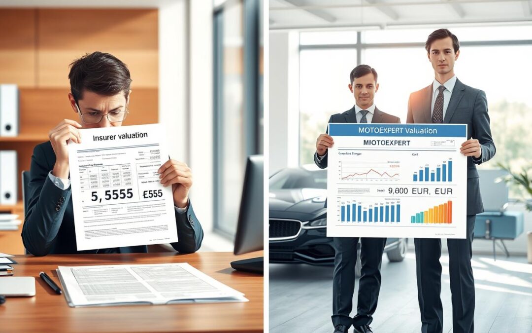 Wycena ubezpieczyciela 5 555 EUR vs MOTOEXPERT 9 800 EUR