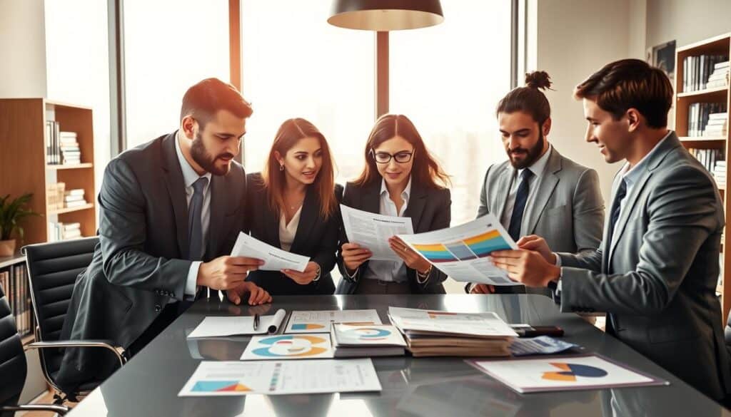 A detailed comparison of motorcycle insurance options, featuring a dynamic scene in a modern office setting. In the foreground, a diverse group of three professionals in business attire are examining colorful charts and comparing insurance policy documents spread across a sleek conference table. The middle ground shows a large window with a view of a sunny cityscape, suggesting an optimistic atmosphere. Soft natural light floods the room, highlighting the focused expressions of the individuals as they engage in discussion. In the background, shelves filled with books on finance and insurance add depth to the environment, reinforcing the theme of careful analysis. The overall mood is one of professionalism and collaboration, emphasizing the importance of finding the best motorcycle insurance provider. A detailed comparison of motorcycle insurance options, featuring a dynamic scene in a modern office setting. In the foreground, a diverse group of three professionals in business attire are examining colorful charts and comparing insurance policy documents spread across a sleek conference table. The middle ground shows a large window with a view of a sunny cityscape, suggesting an optimistic atmosphere. Soft natural light floods the room, highlighting the focused expressions of the individuals as they engage in discussion. In the background, shelves filled with books on finance and insurance add depth to the environment, reinforcing the theme of careful analysis. The overall mood is one of professionalism and collaboration, emphasizing the importance of finding the best motorcycle insurance provider.