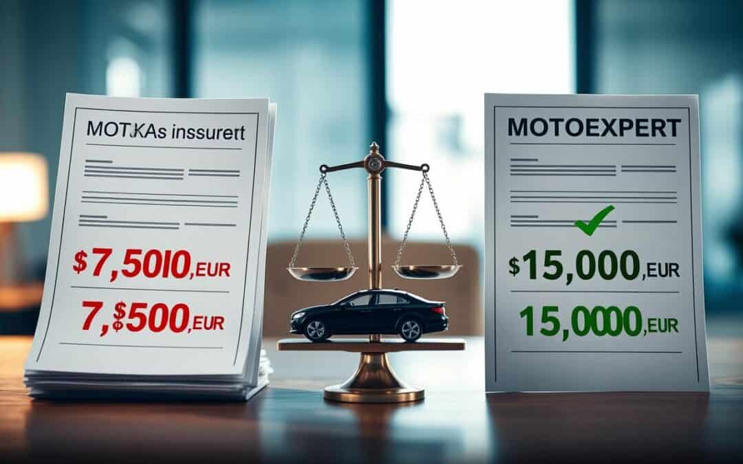 Wycena ubezpieczyciela 7 500 EUR vs MOTOEXPERT 15 000 EUR